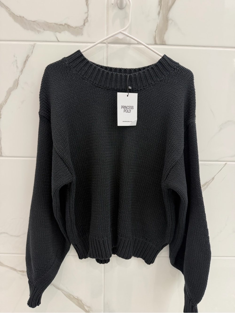 Princess Polly Black Bubble Sleeve Crewneck Knit Sweater